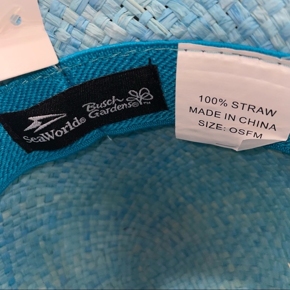 Seaworld Busch Gardens NWT! Blue Floppy Straw Tie Hat Hat - Picture 7 of 9